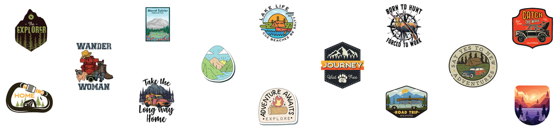 A collage of outdoor themed vinyl stickers