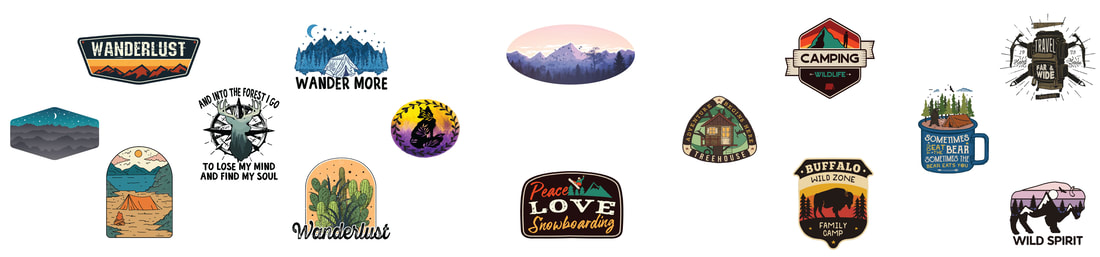 A collage of outdoor themed sticker designs